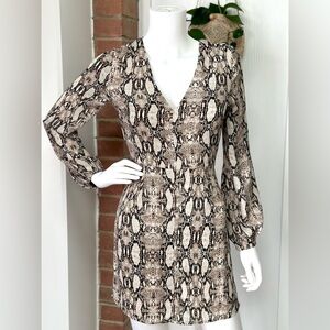 NWT Anthropologie Sage The Label Snakeskin Long Sleeve Mini Dress Size S